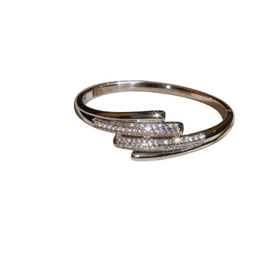 Super Sparkling INS Style Inlaid Zircon Open Bangle For Women, Fashion Light Luxury High Sense Korean Trendy Design Wrist Jewelry