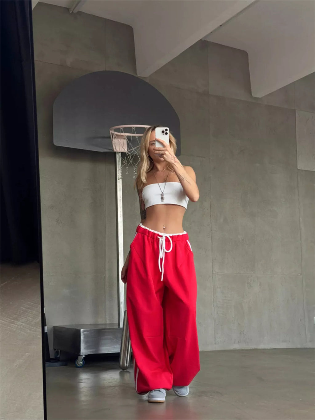 Side Stripes High-Waisted Wide-Leg Sweatpants
