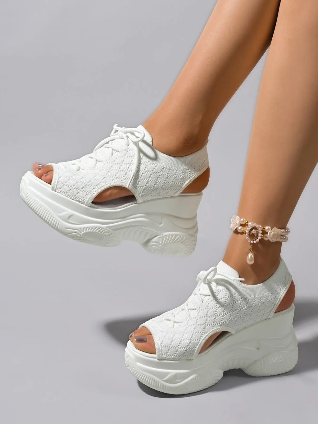 Cutout Lace Up Platform Wedge Sandals