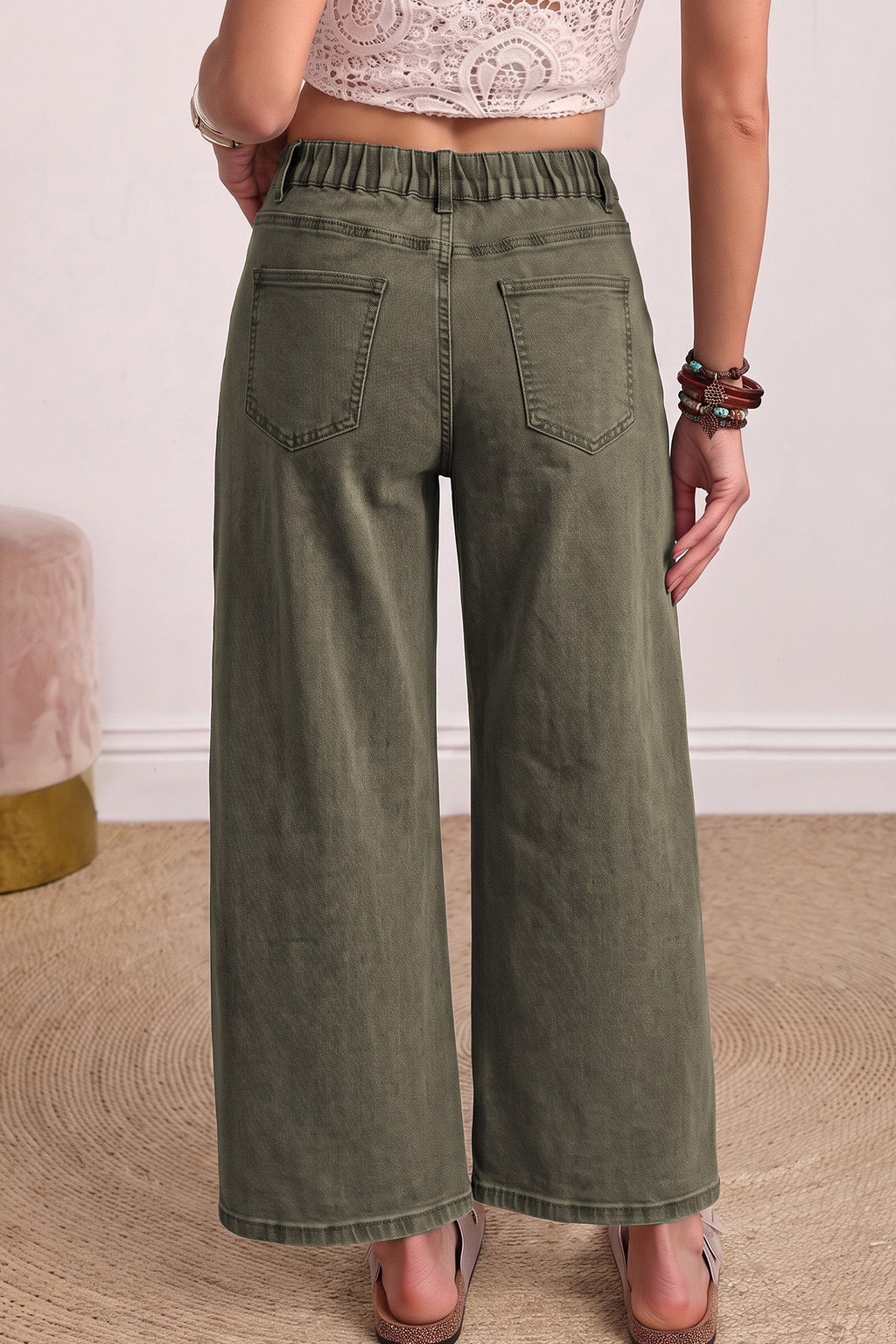 Four Leaf Clover Solid Color Square Patch Pocket Ankle-length Barrel Jeans