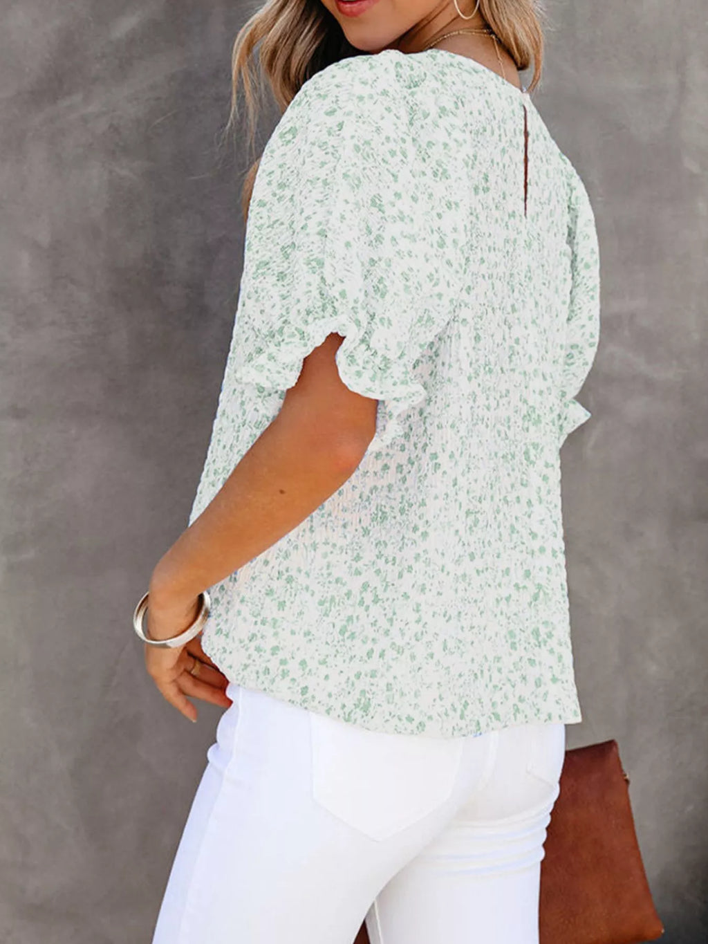 Full Size Floral Print Ruffle Sleeve Blouse Plus Size