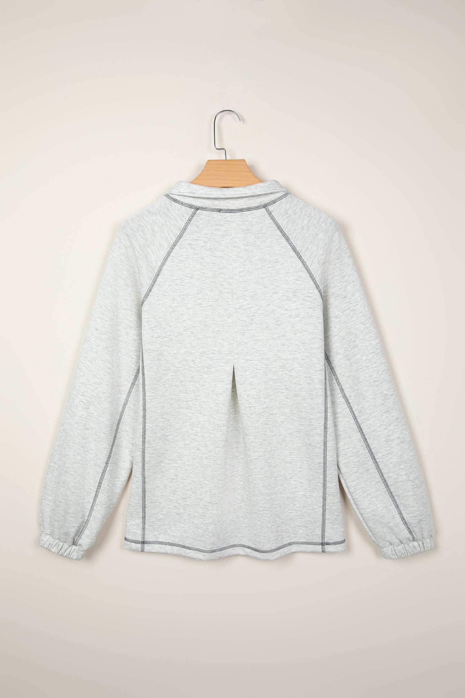 Light Grey Half Zip Stand Neck Seam Detail Long Sleeve Top