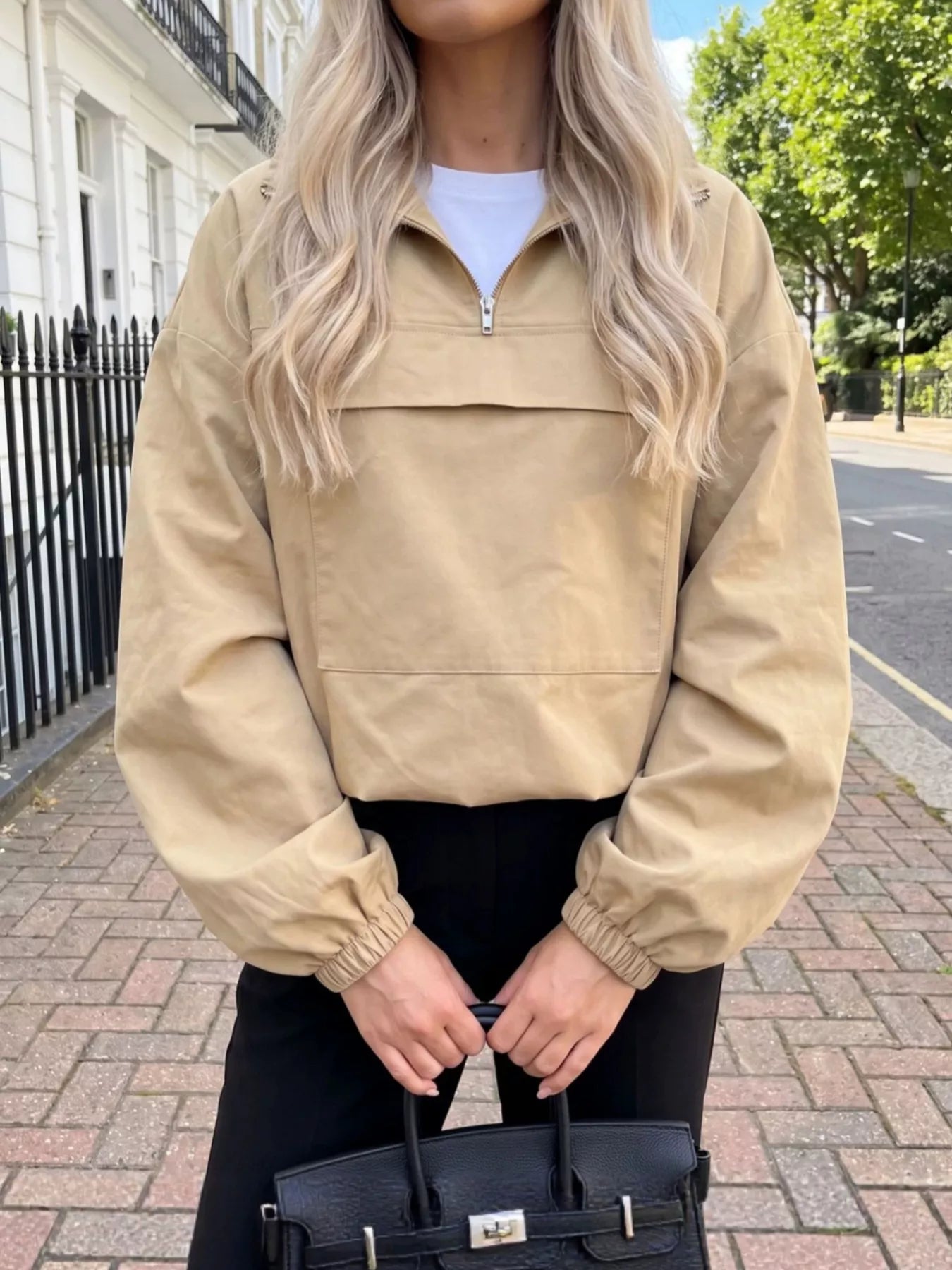 Quarter Zip Front Flap Pocket Top