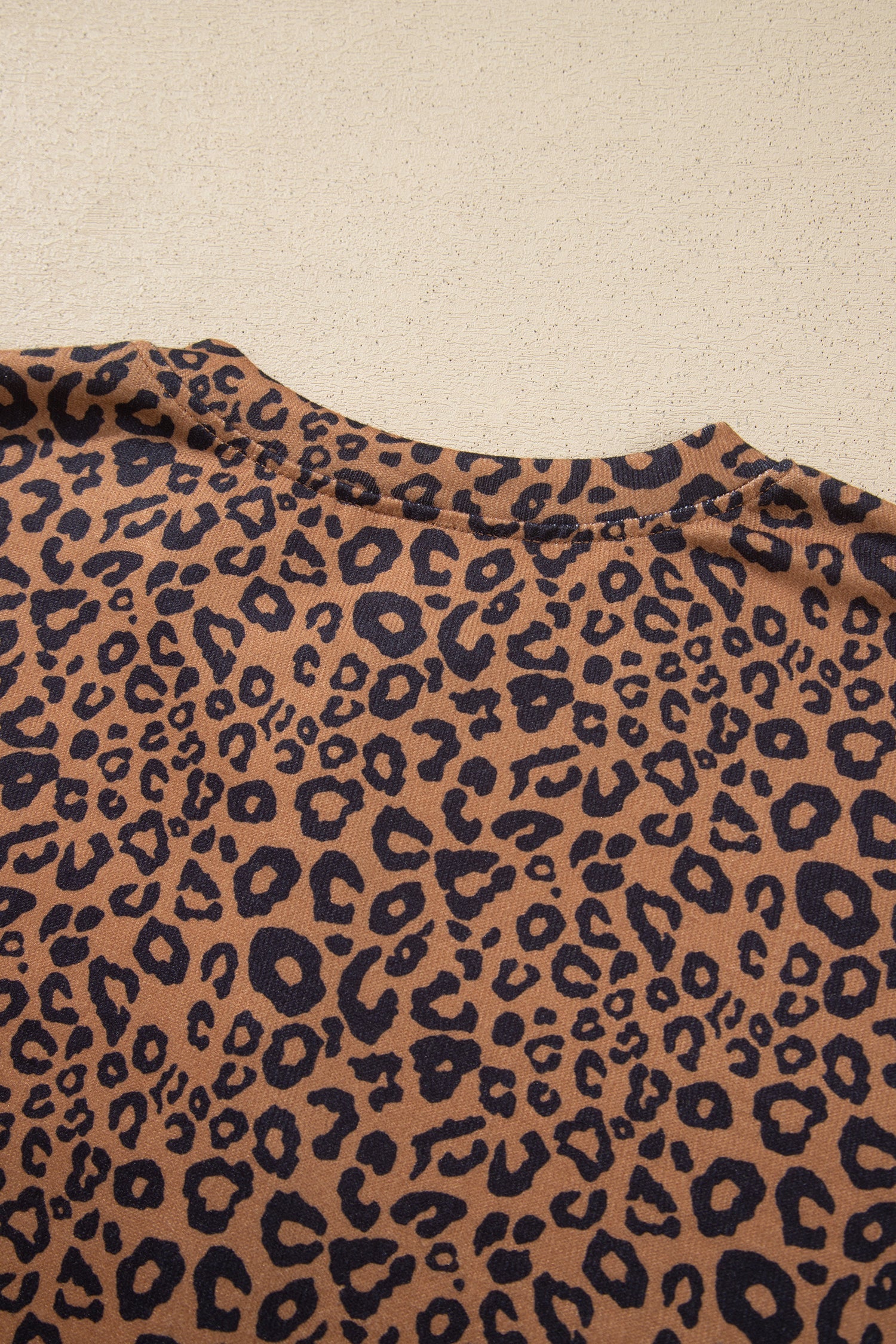 Brown Leopard Print Long Sleeve Henley Top Elastic Waist Shorts 2pcs Outfit