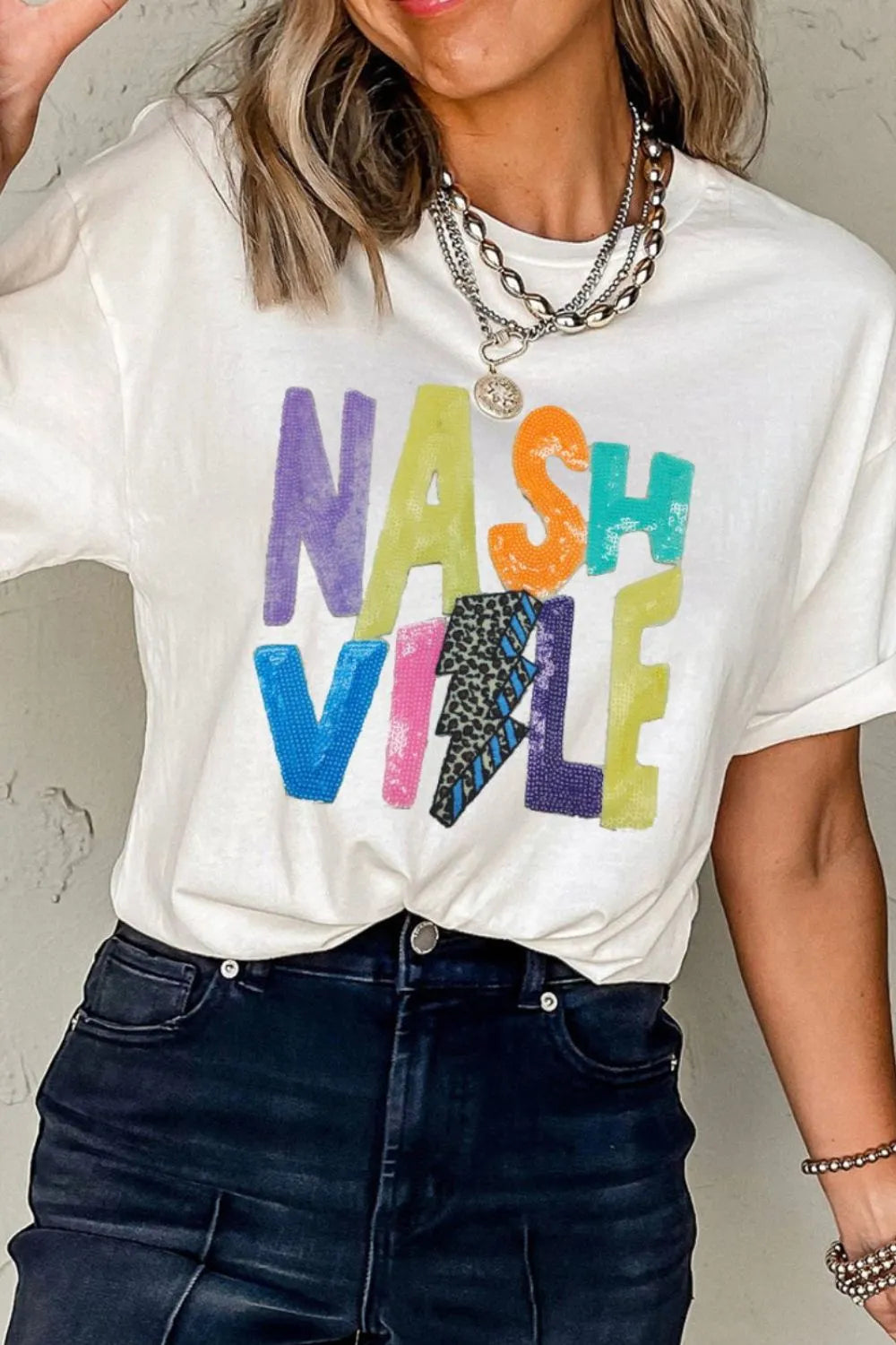 Nashville Sequin Round Neck T-Shirt