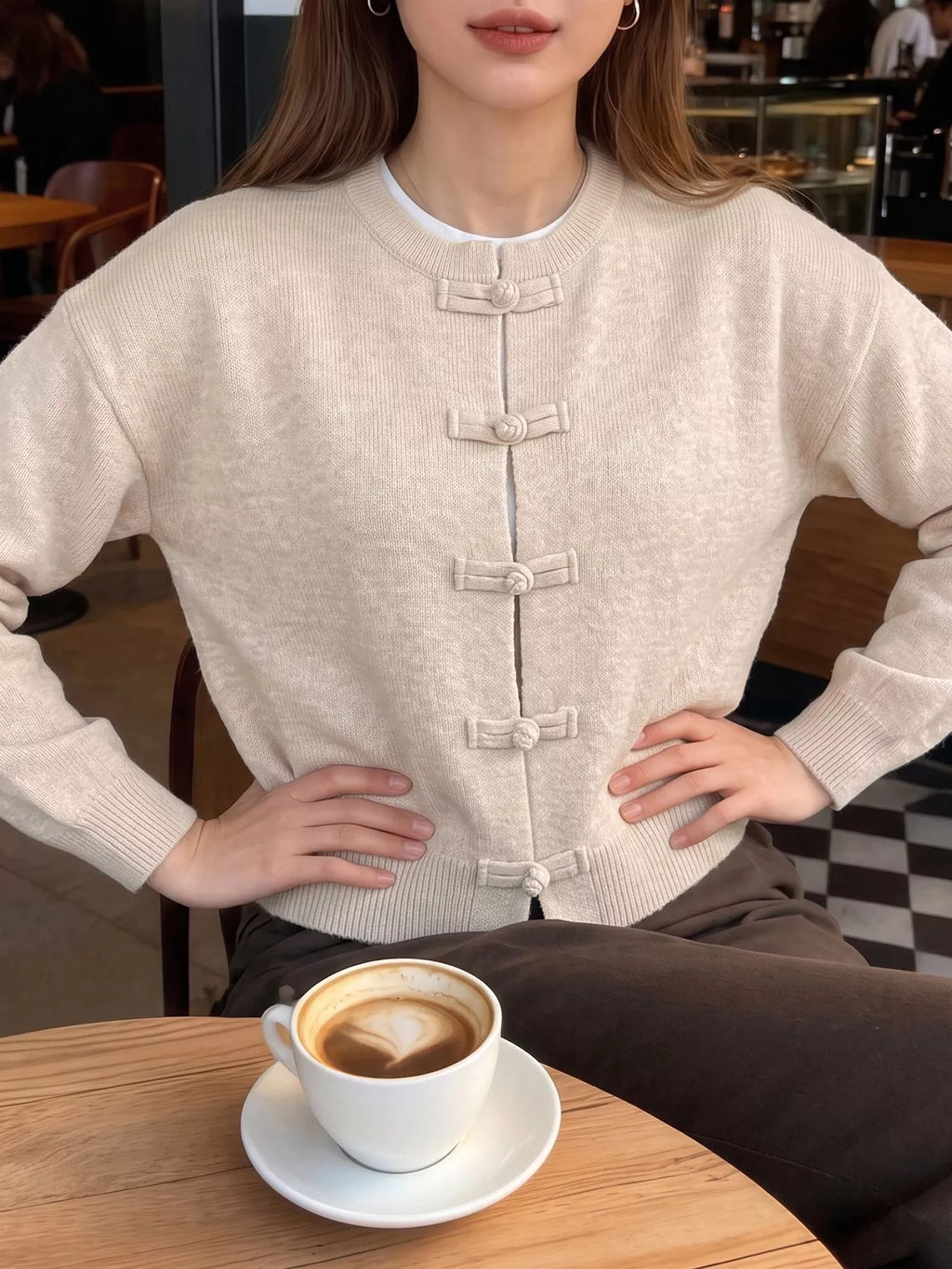 Button Up Dropped Shoulder Cardigan