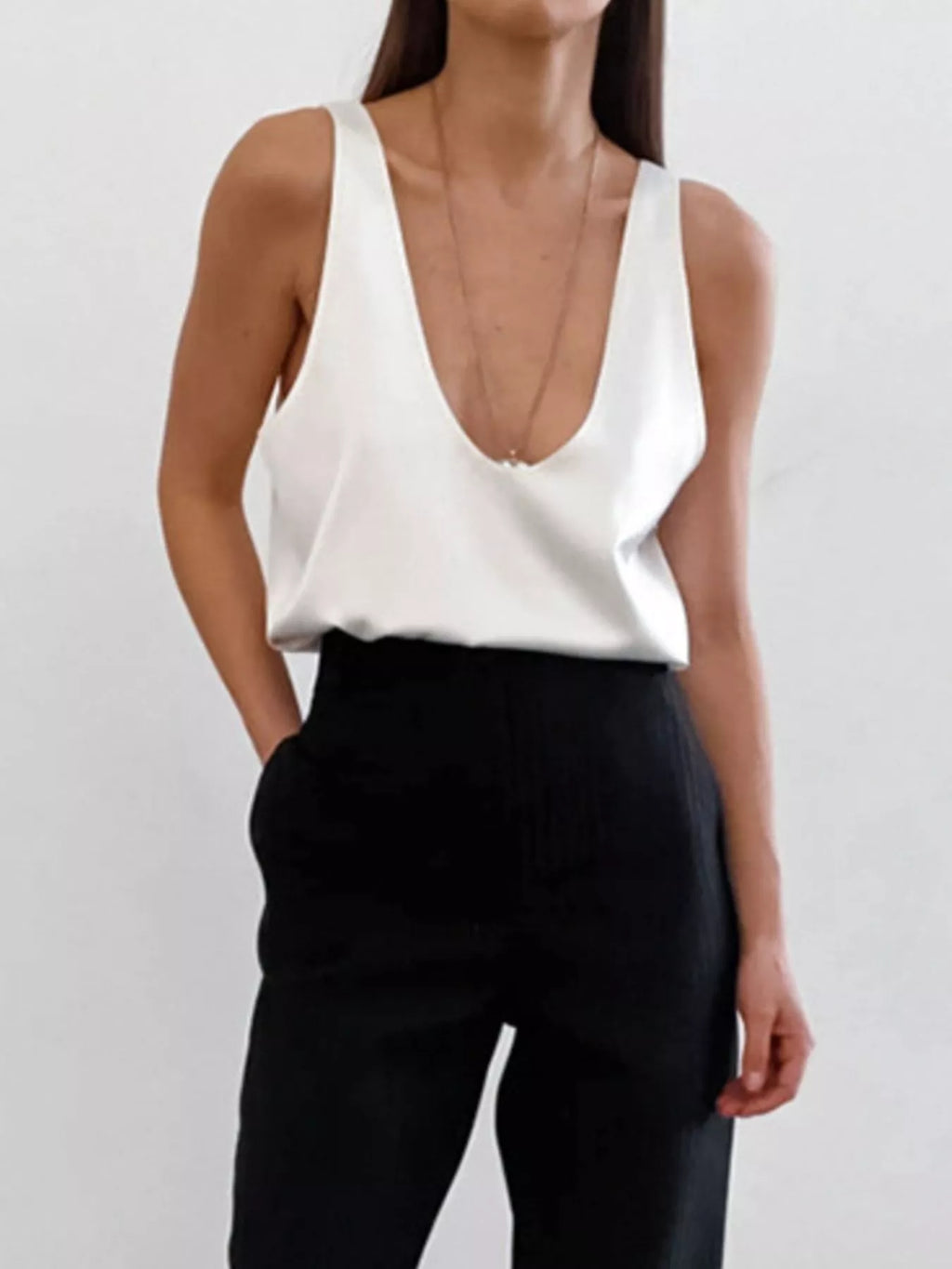 Satin Deep V-Neck Tank