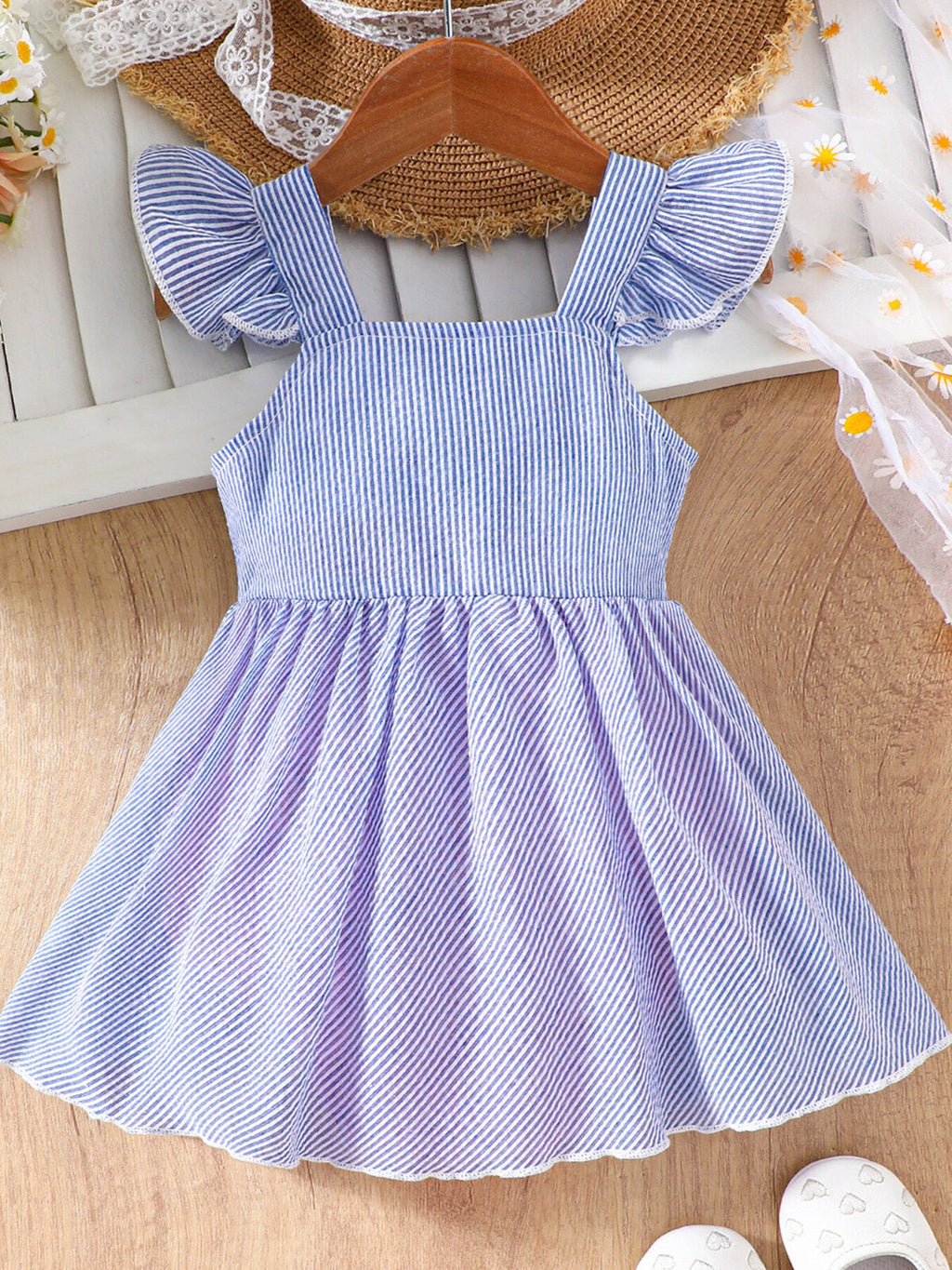 Children's Striped Watermelon Ruffle Sleeve Dress