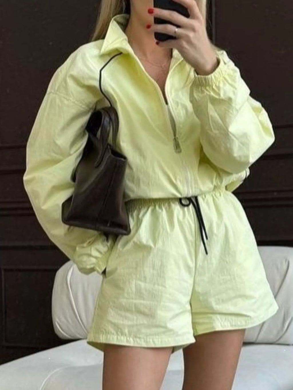 Zip-Up Jacket and Shorts Two-Piece Set