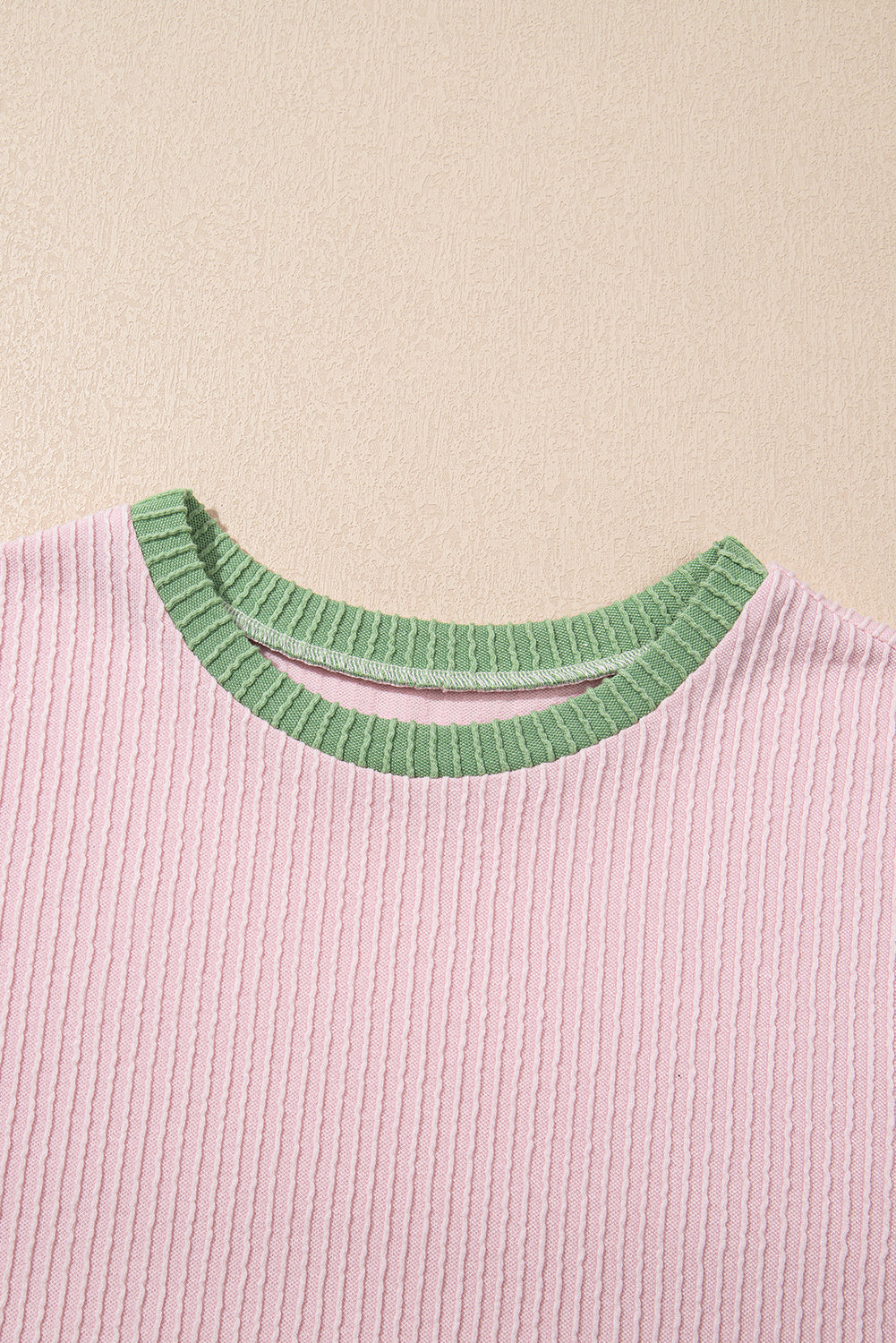 Colorblock Corded Knit Crew Neck Tee