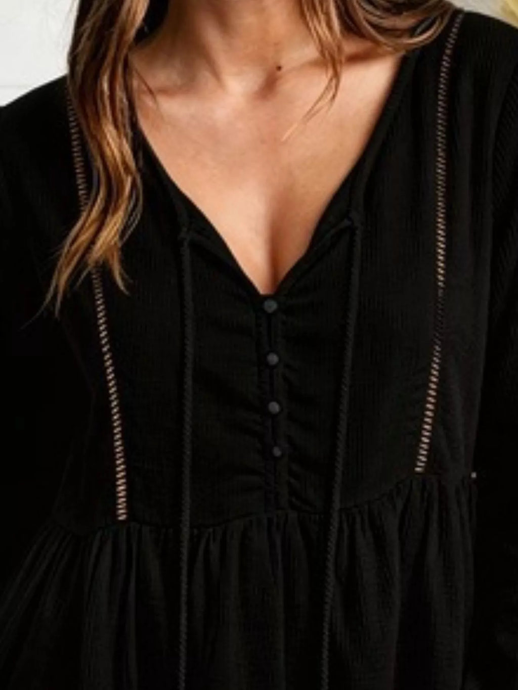 Tassel Drawstring Long Sleeve Peplum Top