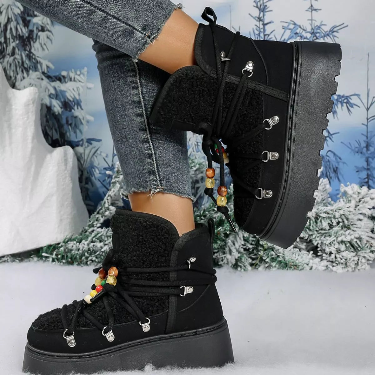 Lace-Up Platform Winter Boots