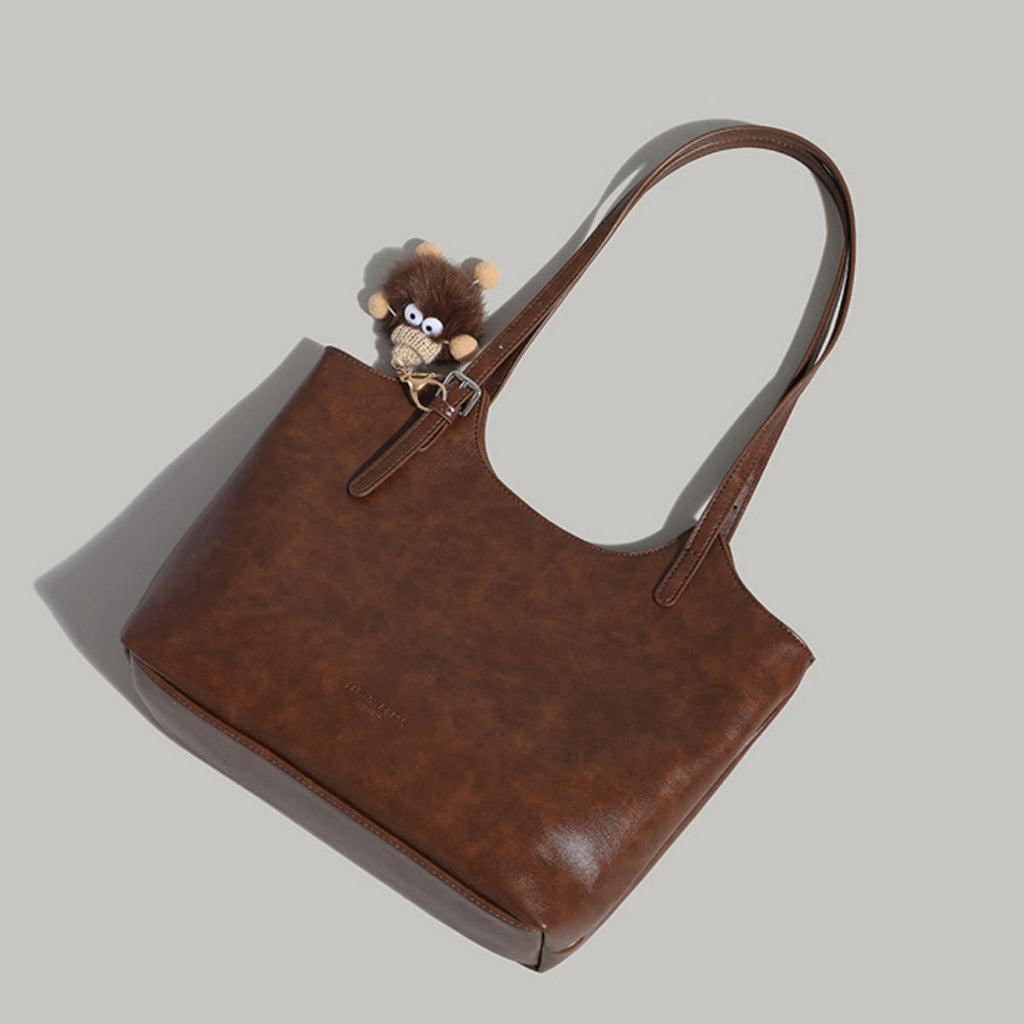 Leather Tote Bag with Charm