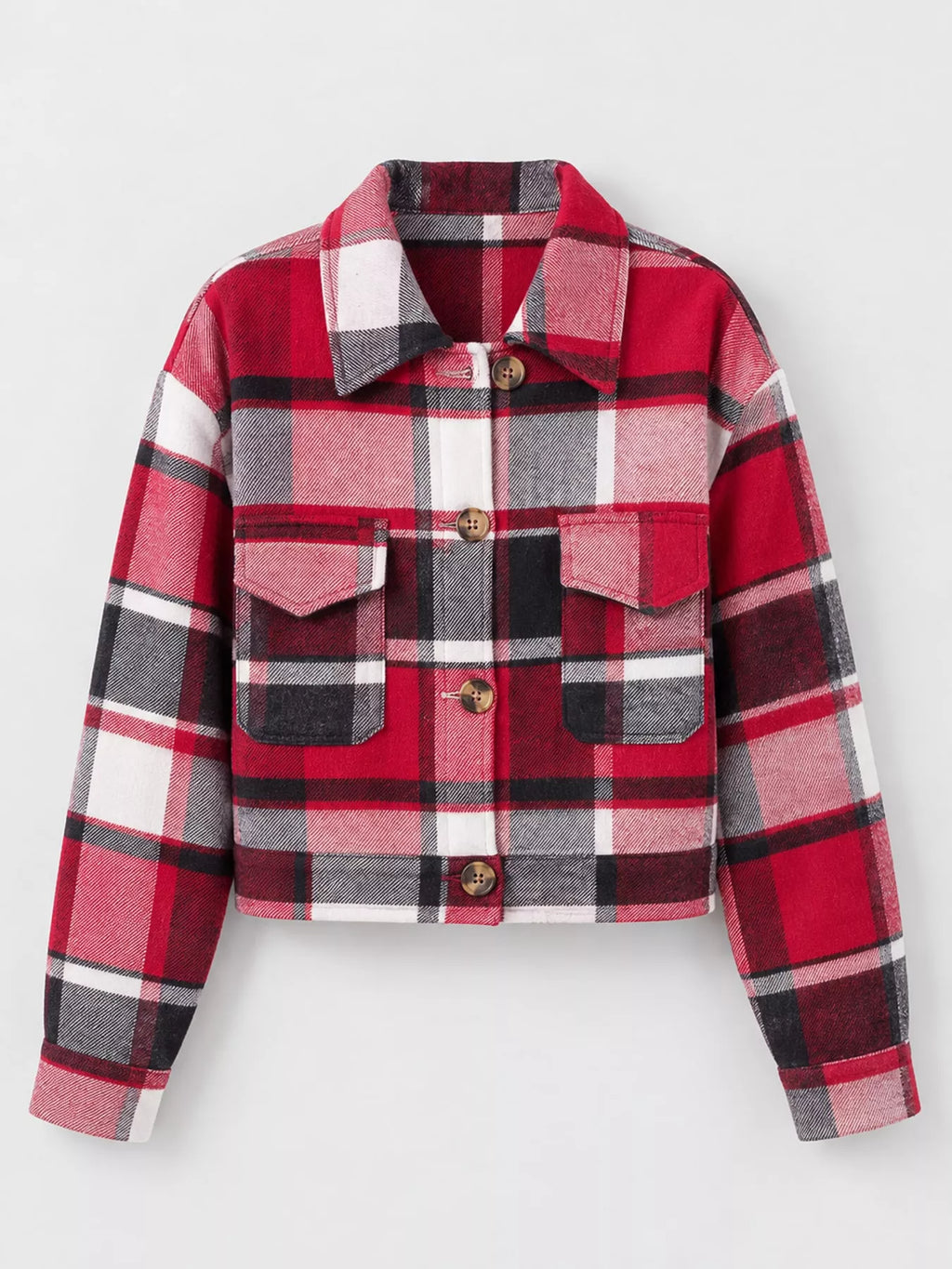 Plaid Button-Front Cropped Jacket