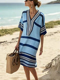Striped Half Sleeve Midi Dress