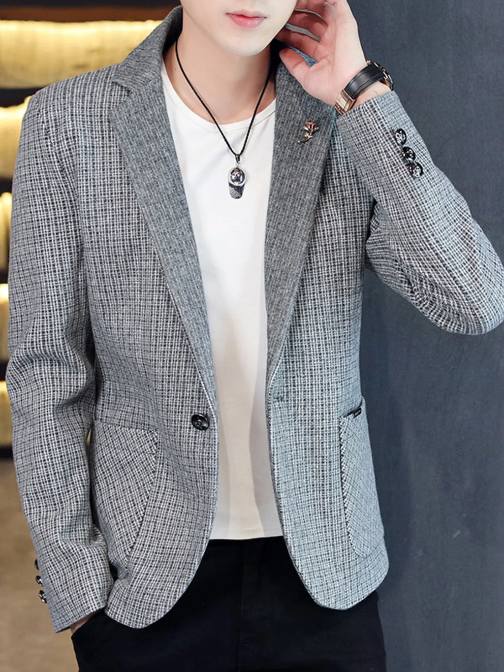 Men's Plus Size Classic Plaid Slim Fit Blazer