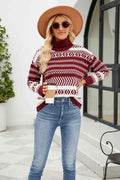 Geometric Print Turtleneck Long Sleeve Sweater