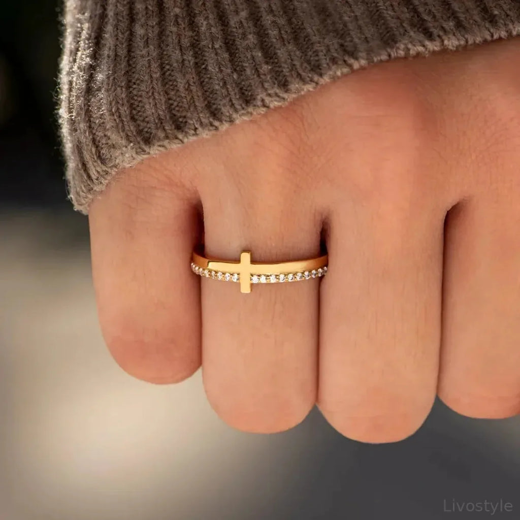 925 Sterling Silver Dainty Cross Ring