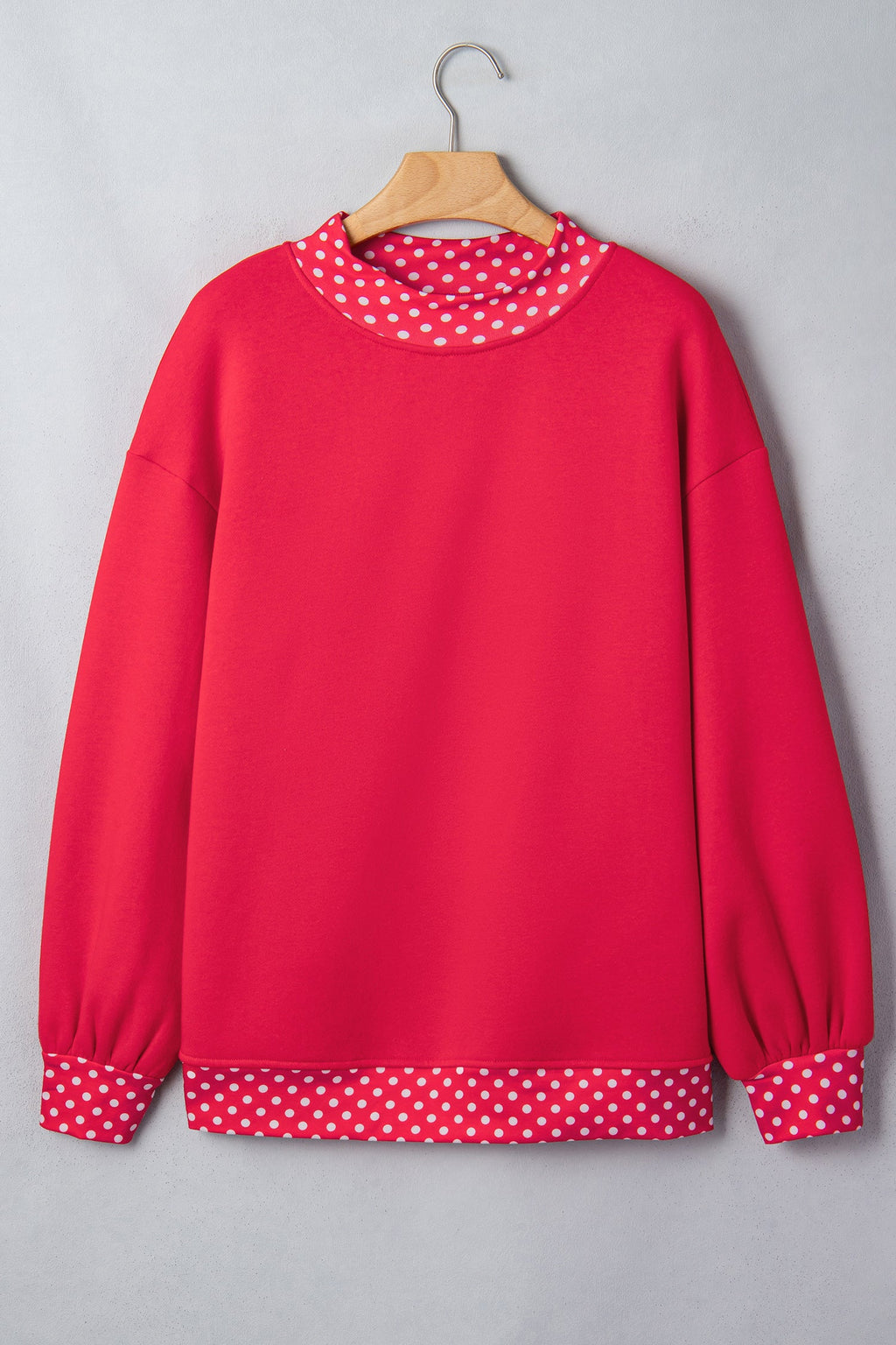 Brown Colorblock Polka Dot Contrast Trim Oversized Sweatshirt