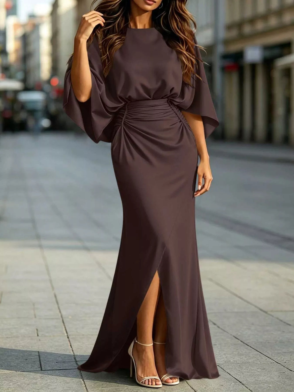 Ruched Waist Maxi Dress with Pockets