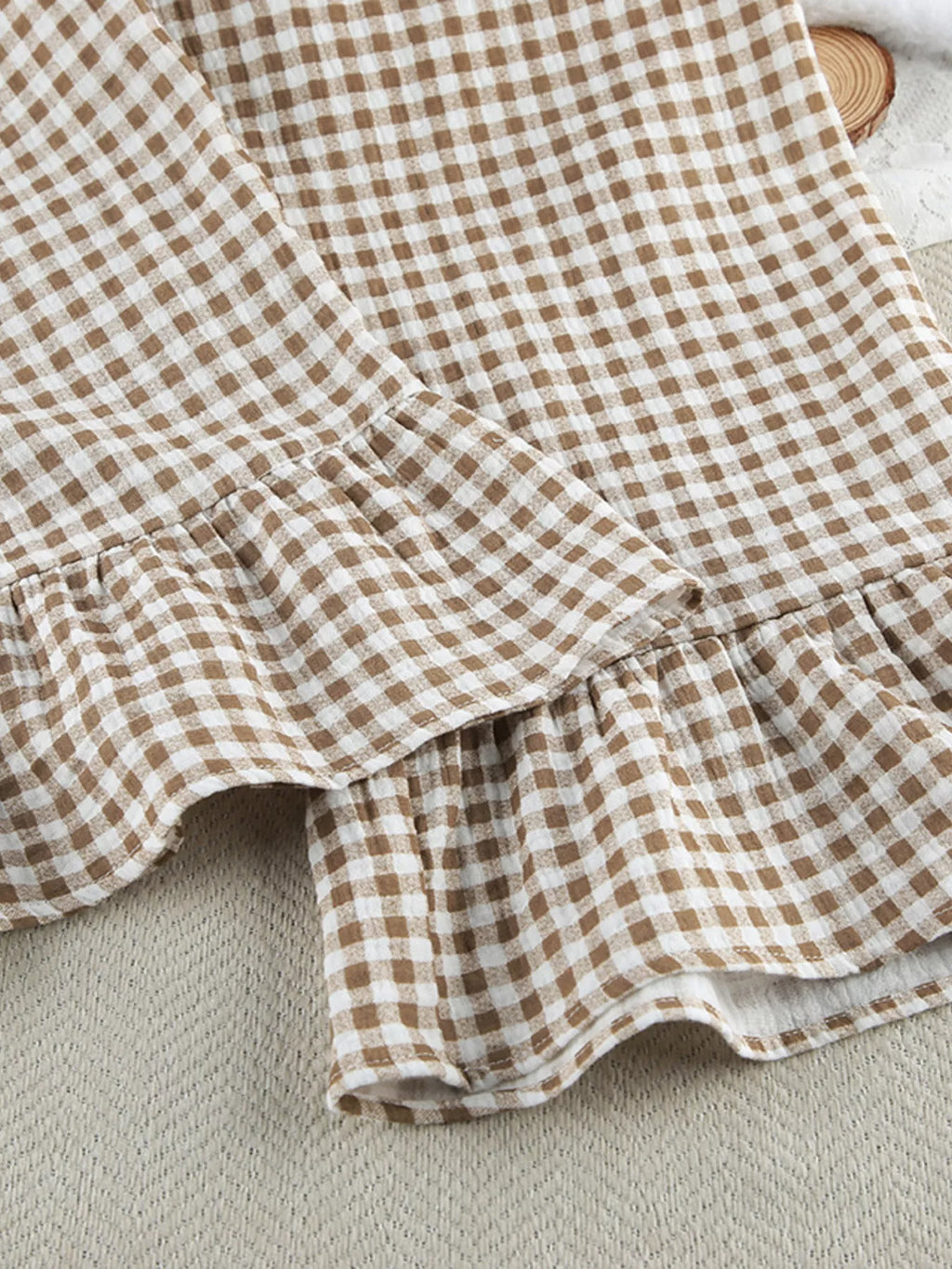 Gingham Ruffle-Trim Top and Pants Lounge Set