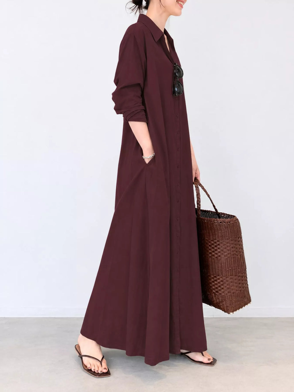 Full Size Button Front Long Sleeve Maxi Shirt Dress Plus Size