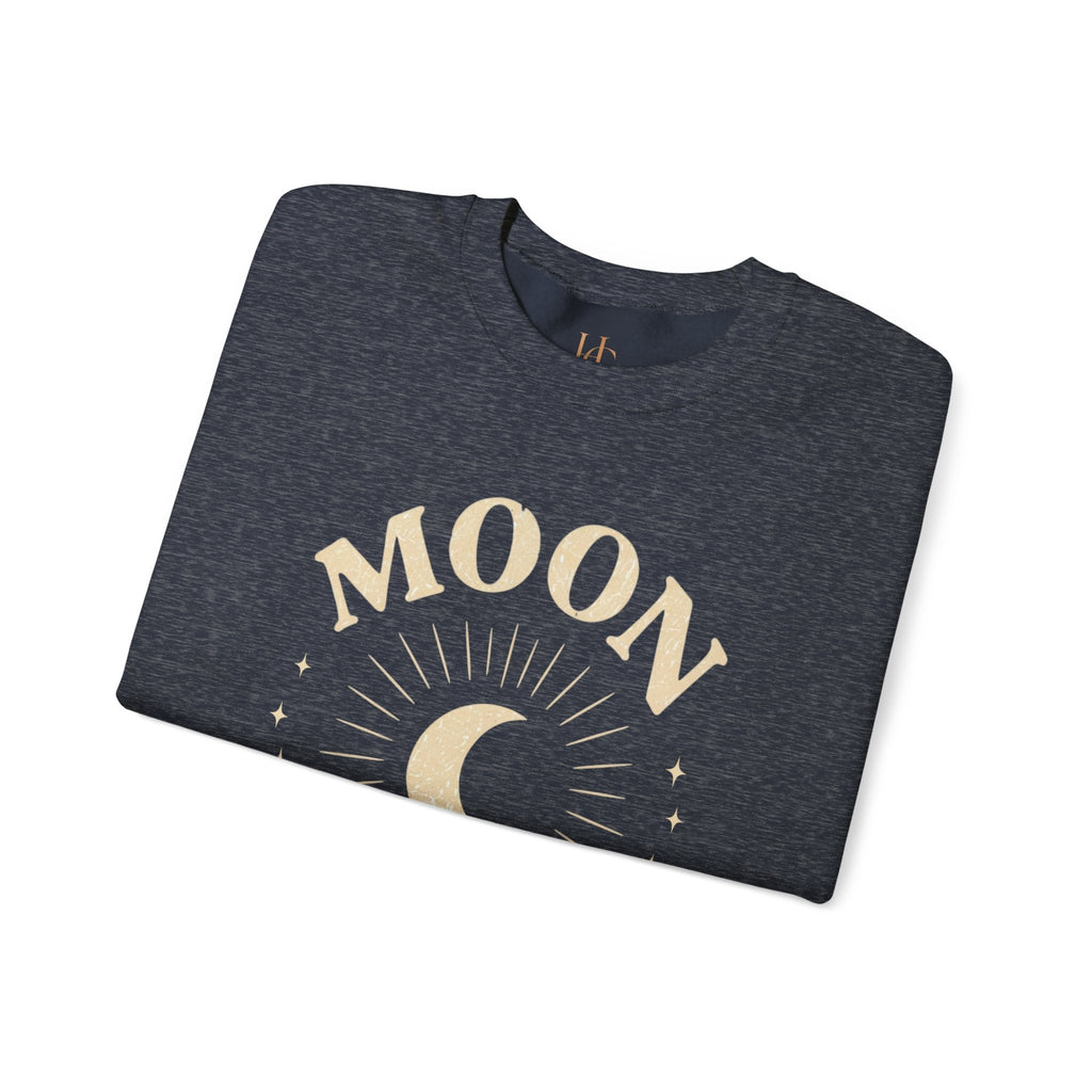 Moon Tribe Crewneck Sweatshirt — Celestial Moon Graphic Pullover - Jewel Tones