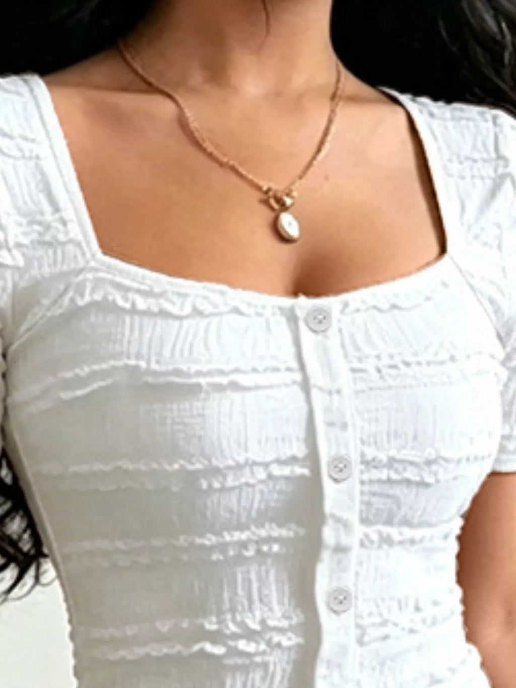 Frill Square Neck Short Sleeve Top