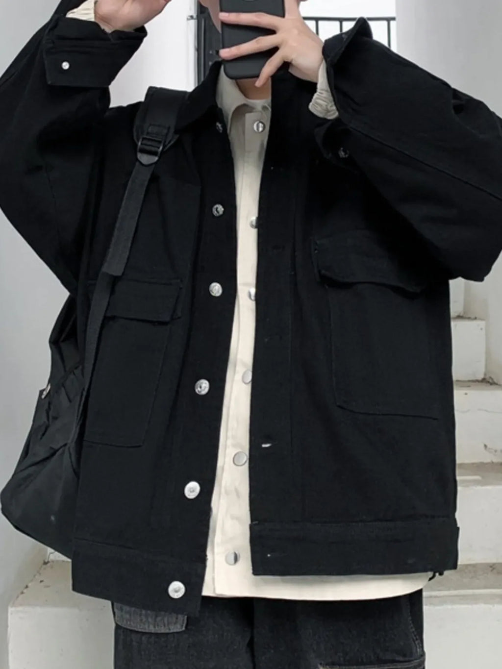 Men's Button Up Drop Shoulder Denim Jacket