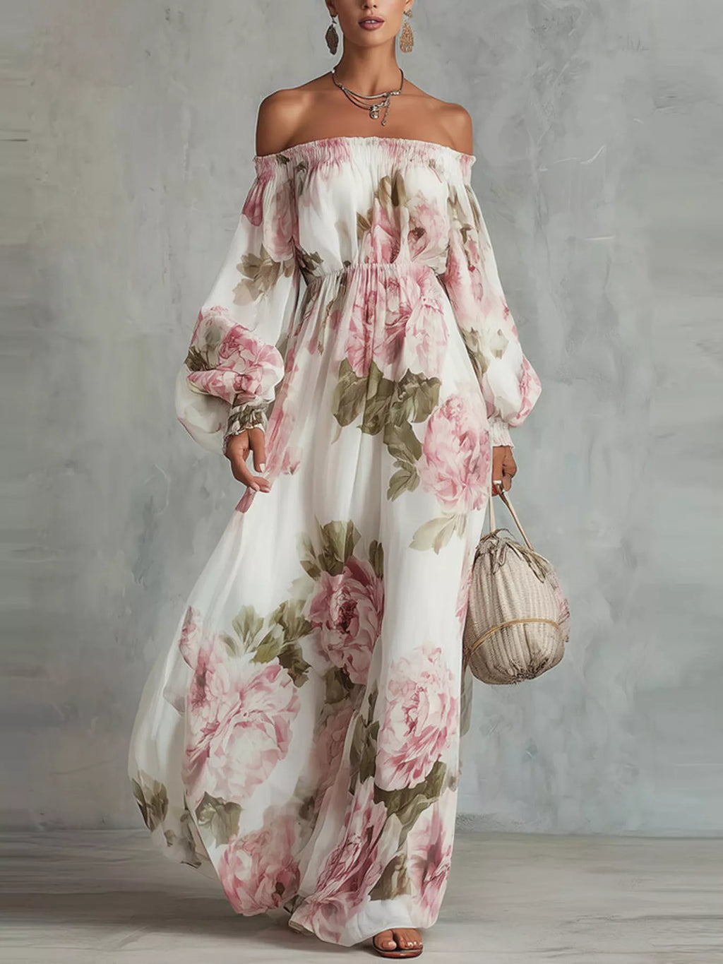 Floral Off Shoulder Maxi Dress