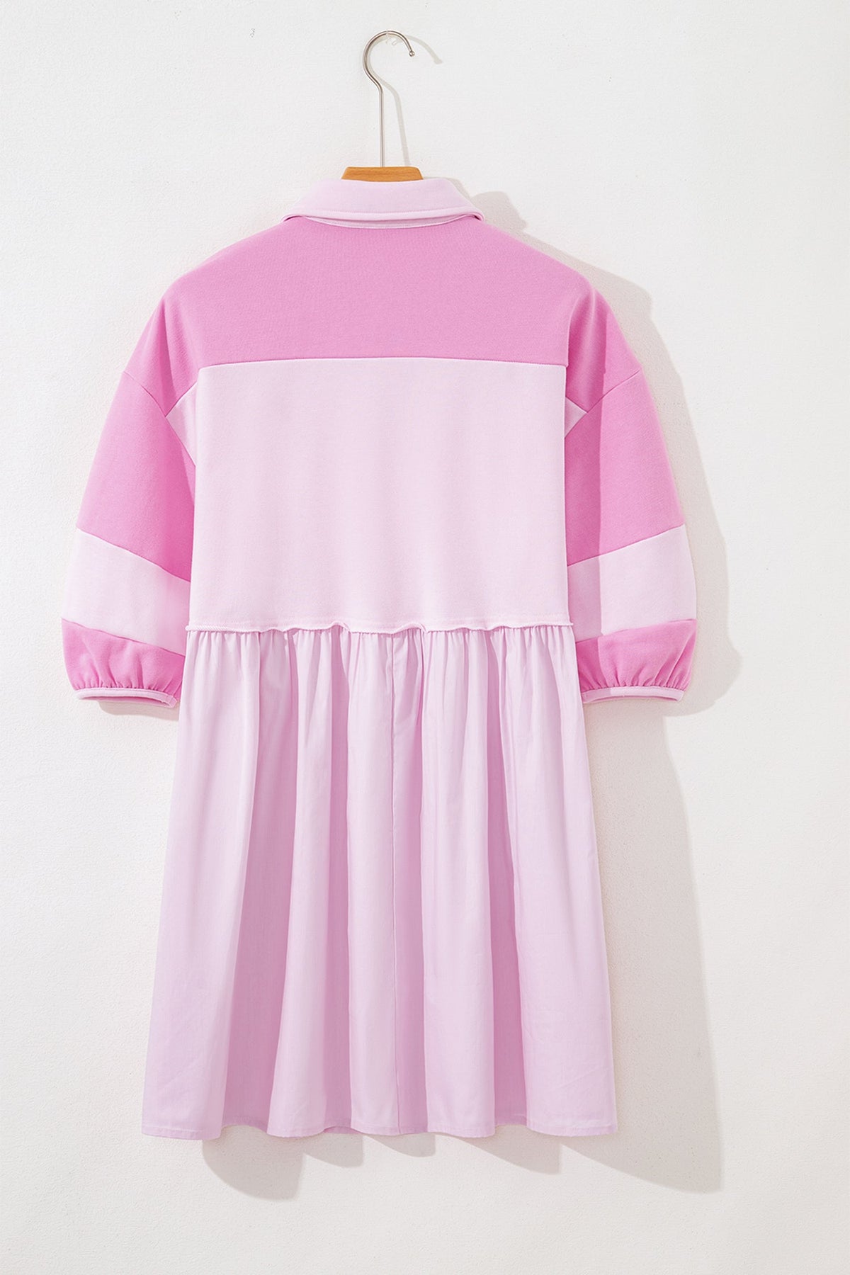 Colorblock Raw Seam Buttoned Polo Collar Dress