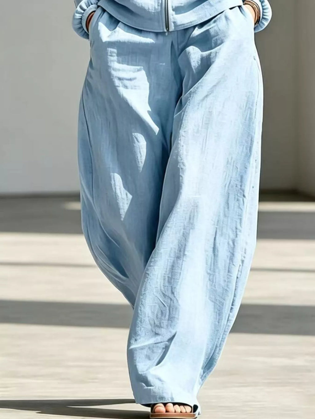 Full Size Zip-Up Jacket and Wide-Leg Pants Set Plus Size