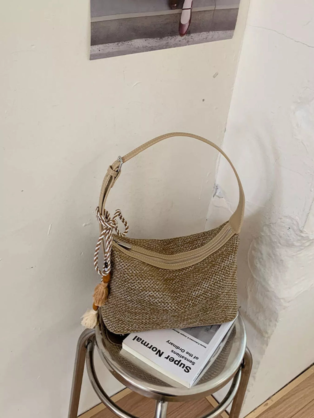Woven Shoulder Bag with Tassel