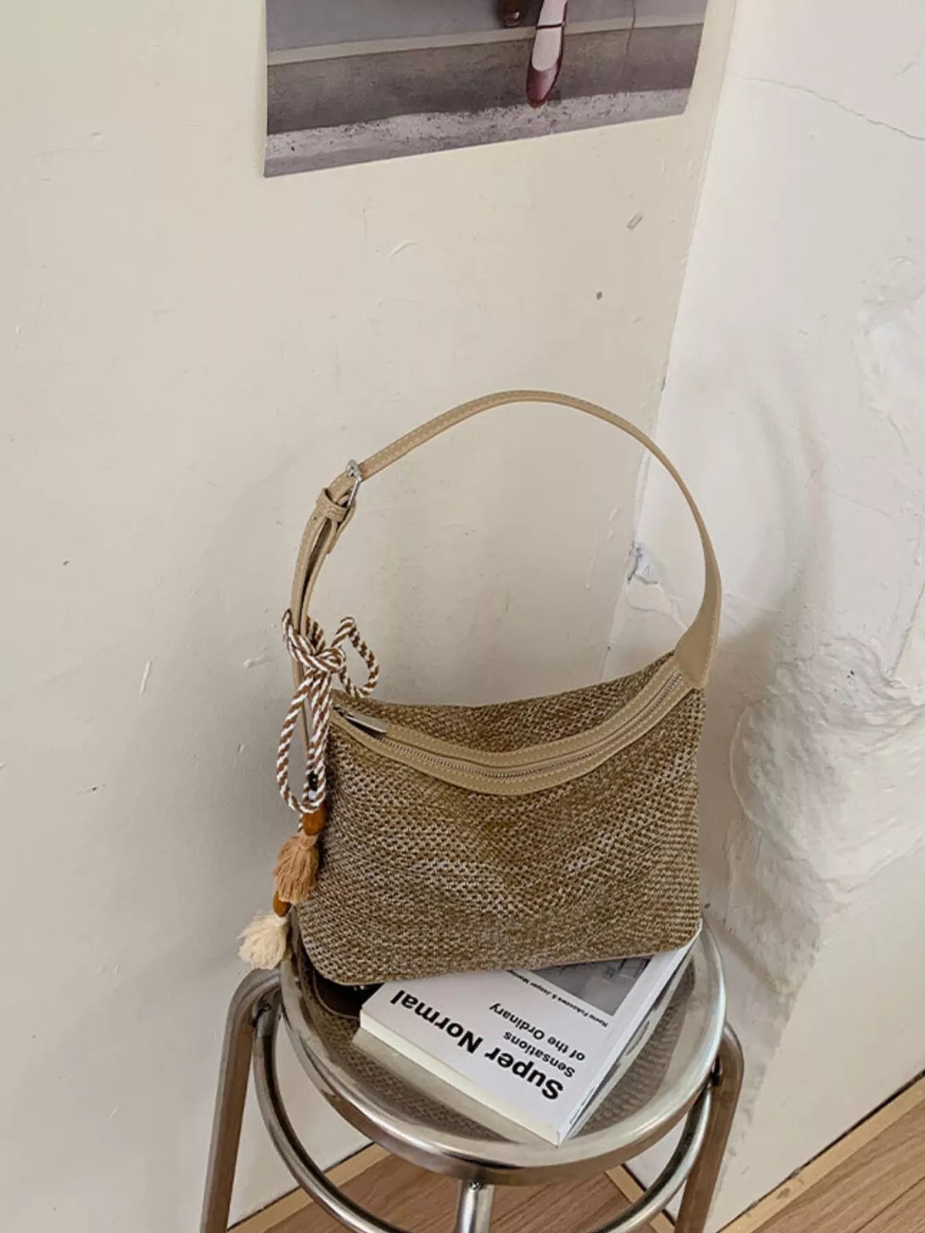 Woven Shoulder Bag with Tassel