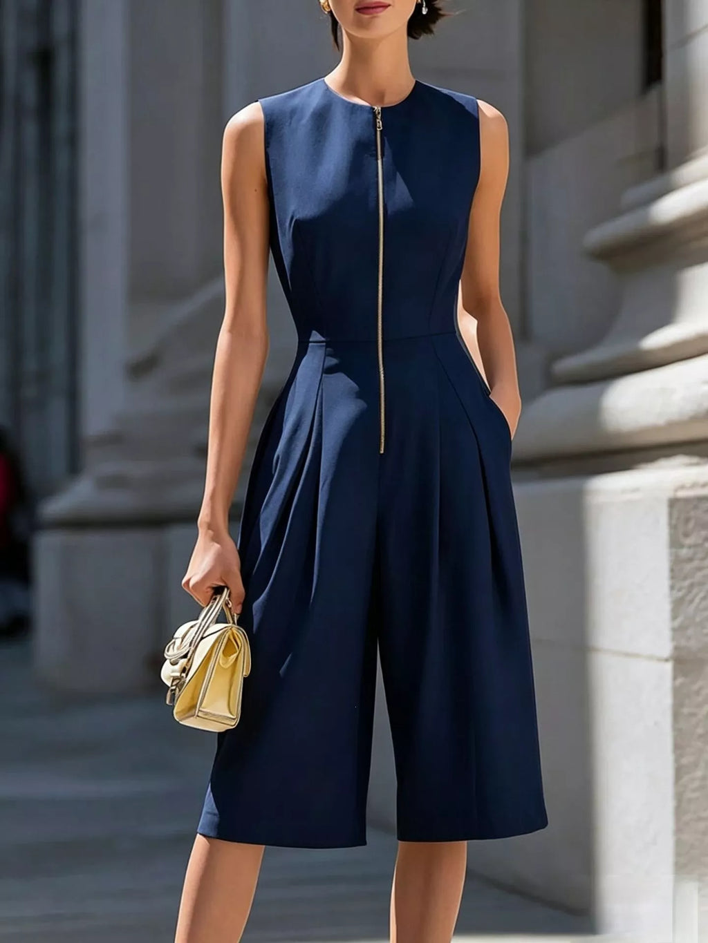 Sleeveless Wide-Leg Zipper Front Jumpsuit