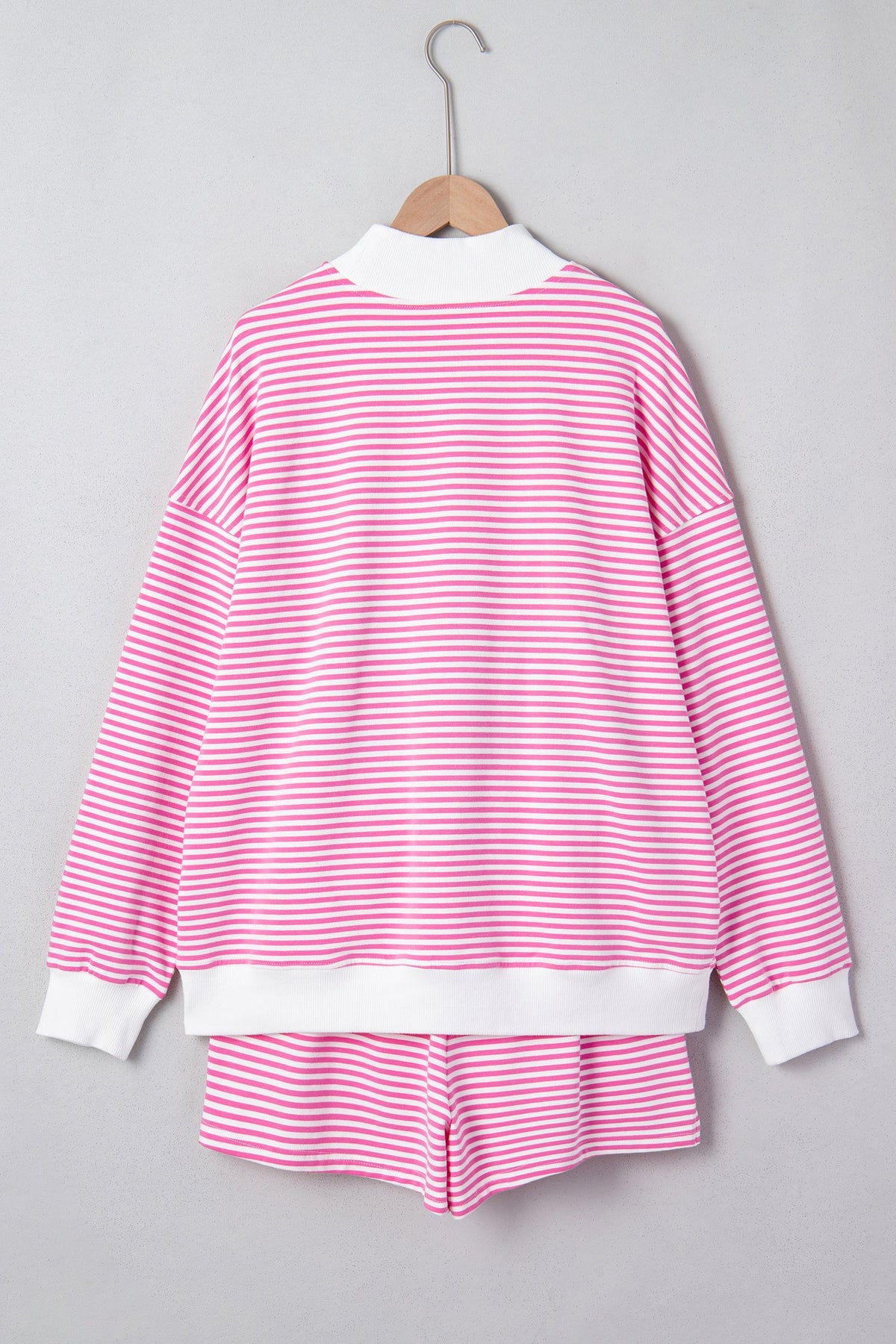Stripe Oversize Mock Neck Sweatshirt & Shorts Set