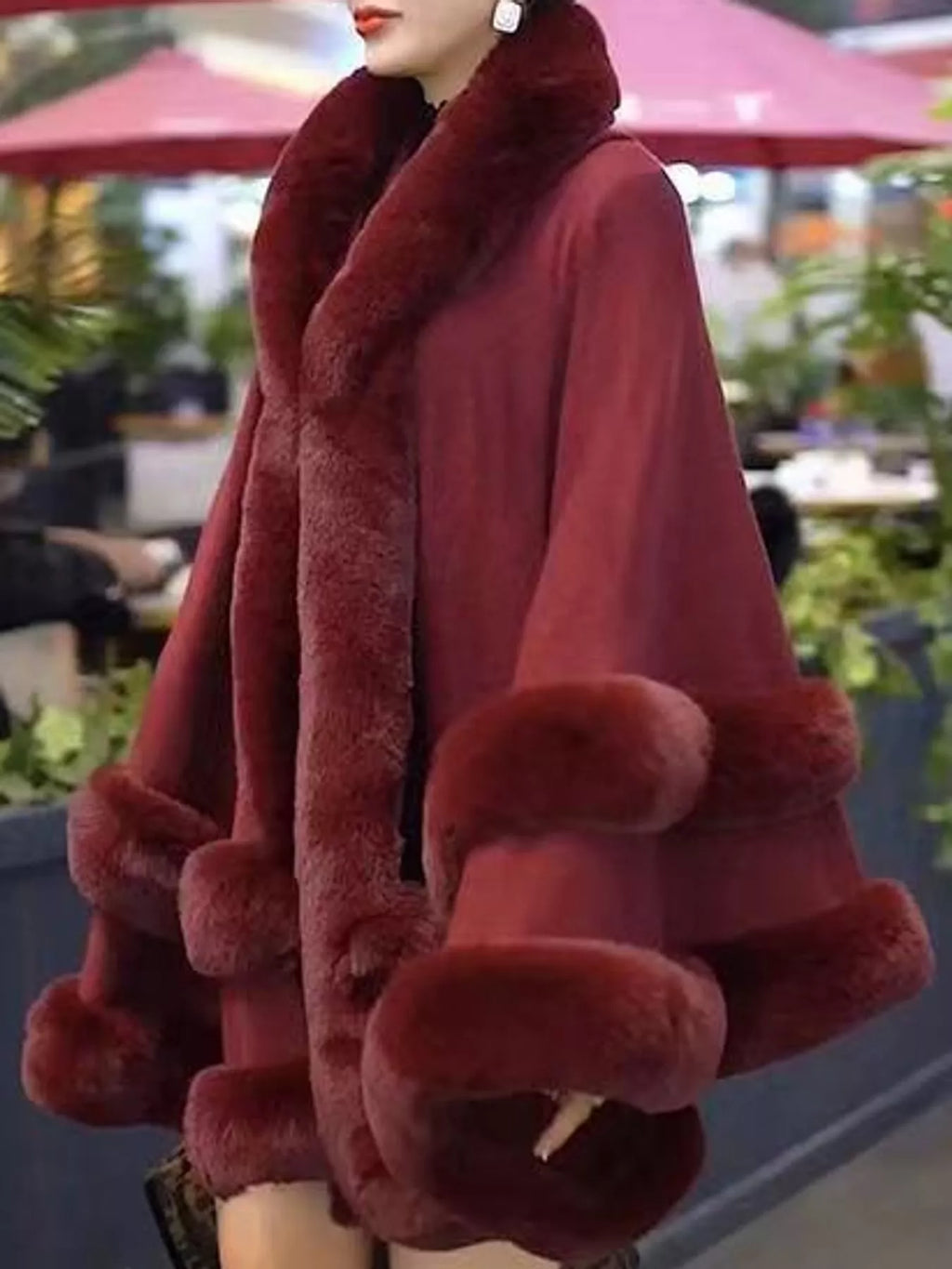 Faux Fur Trimmed Hooded Cape