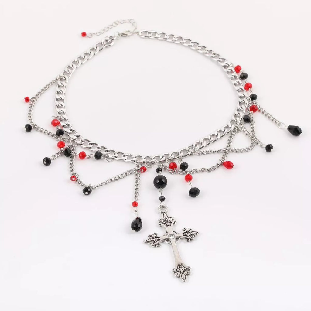 Gothic Cross Pendant Layered Necklace