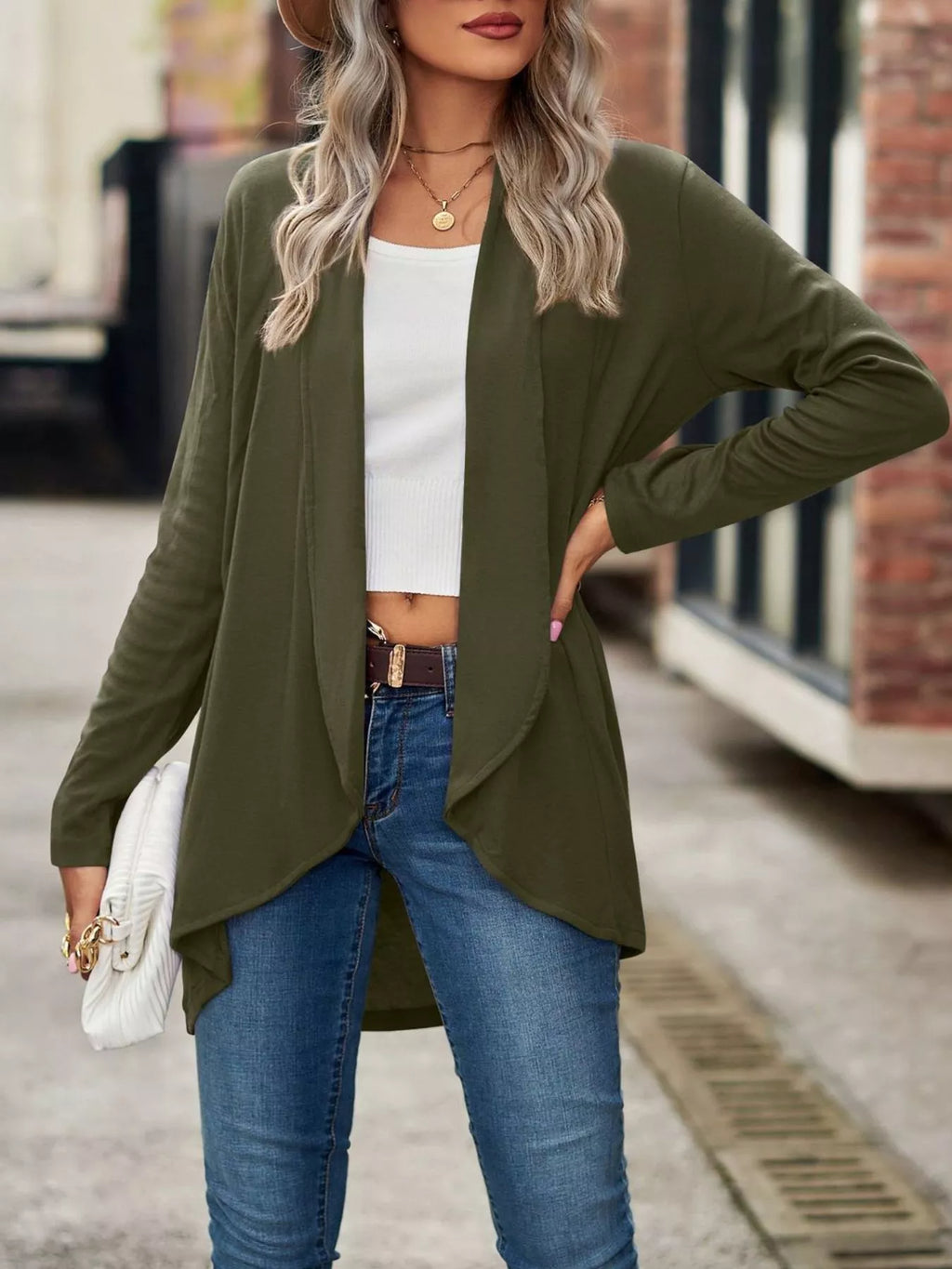 Open-Front Dropped Shoulder Cardigan