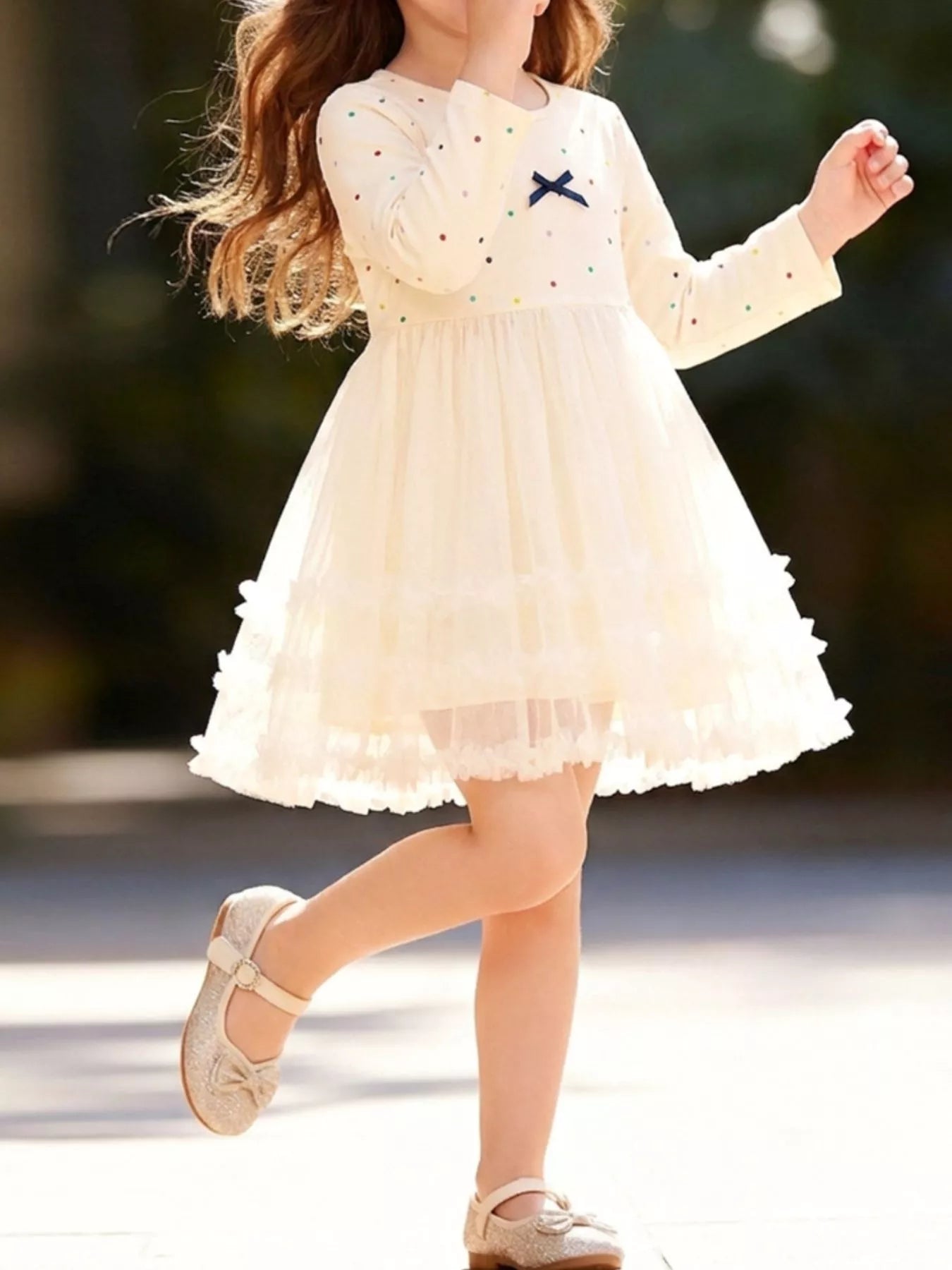 Children's Tulle Dress with Polka Dots and Bow Detail