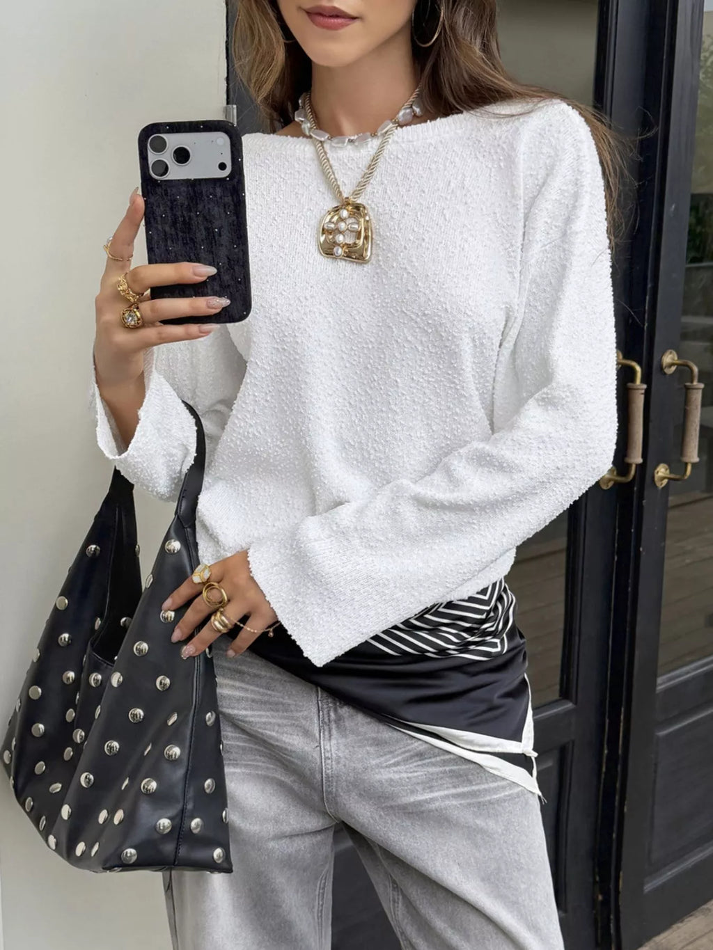 Boat Neck Dropped Shoulder Sweater