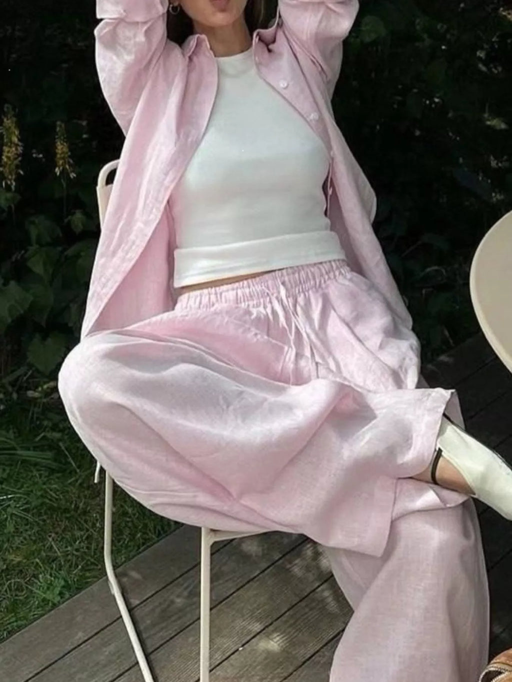 Button Up Shirt and Drawstring Pants Set