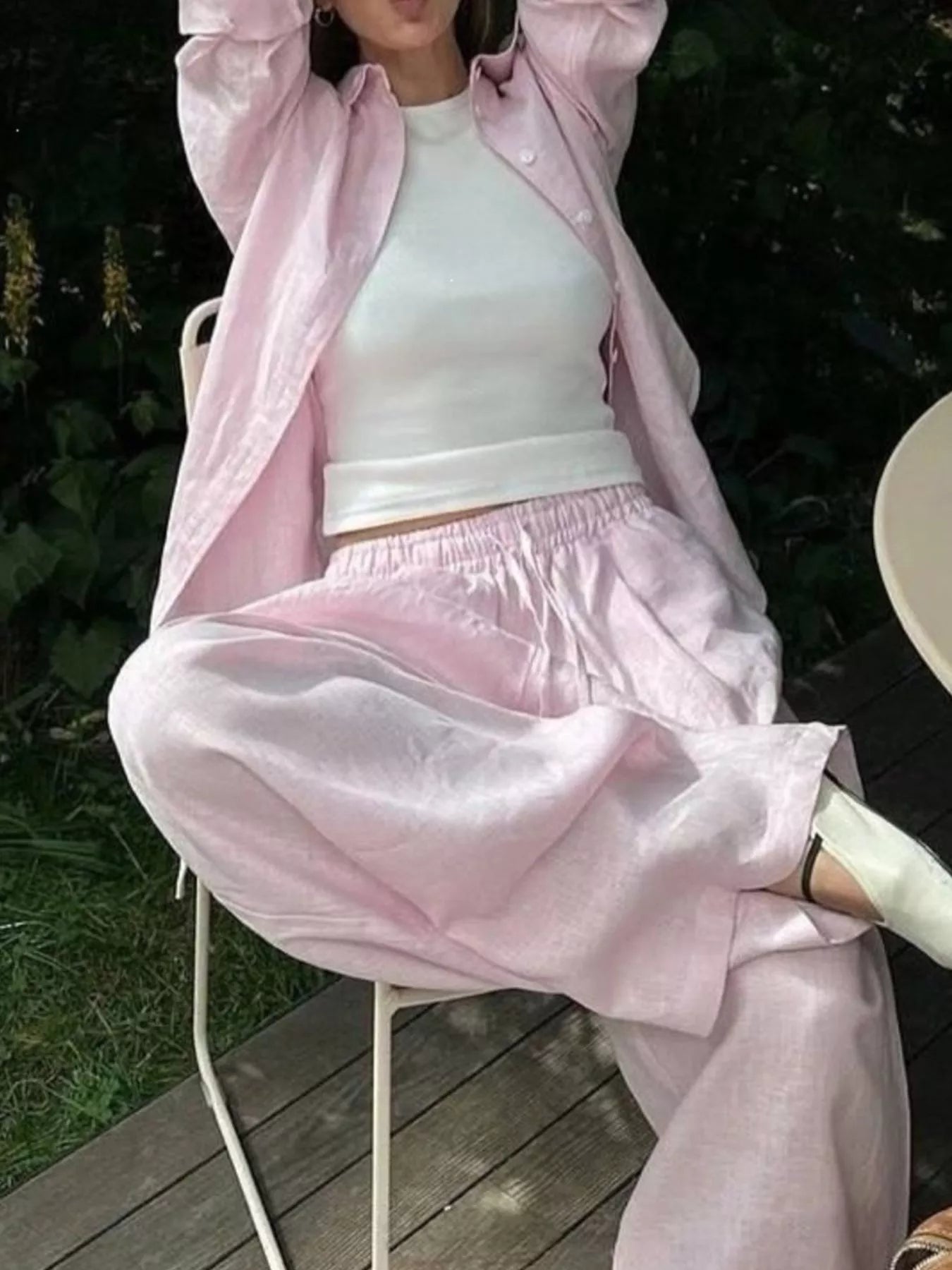 Button Up Shirt and Drawstring Pants Set