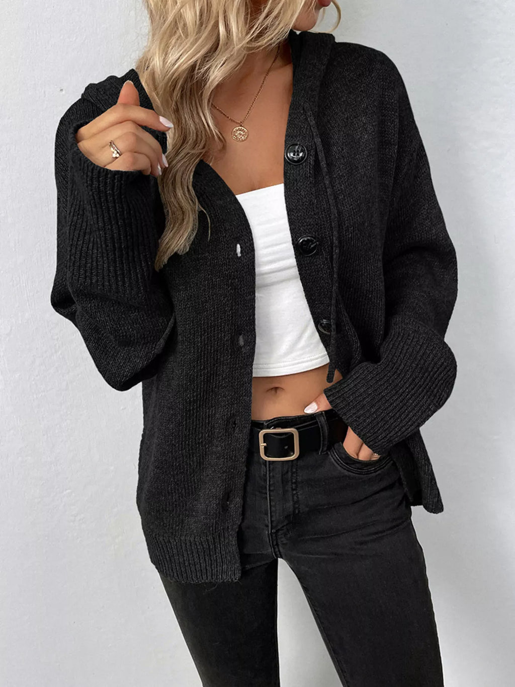 Cozy Knit Hooded Button-Down Cardigan