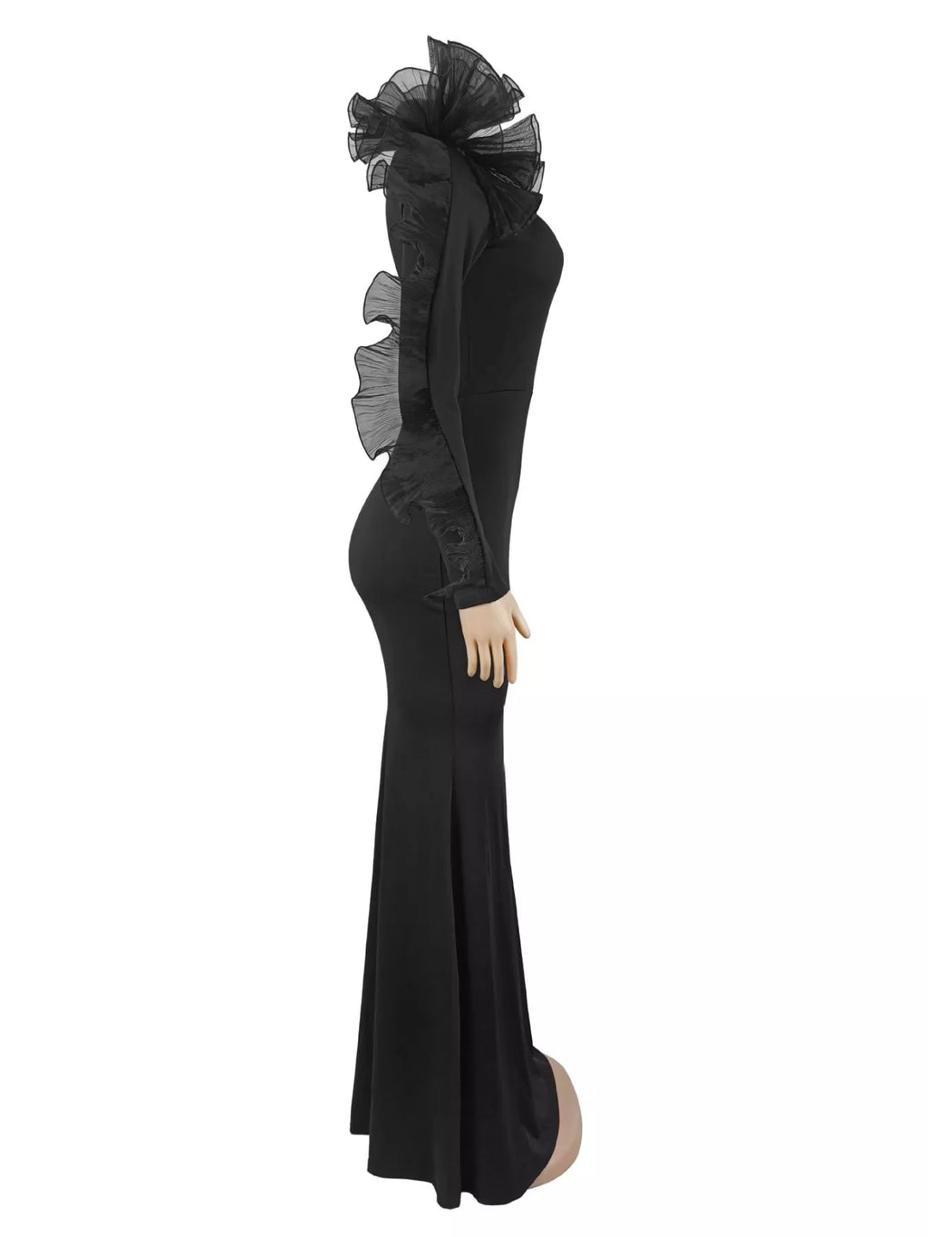 One-Shoulder Ruffled Mermaid Evening Maxi Dress