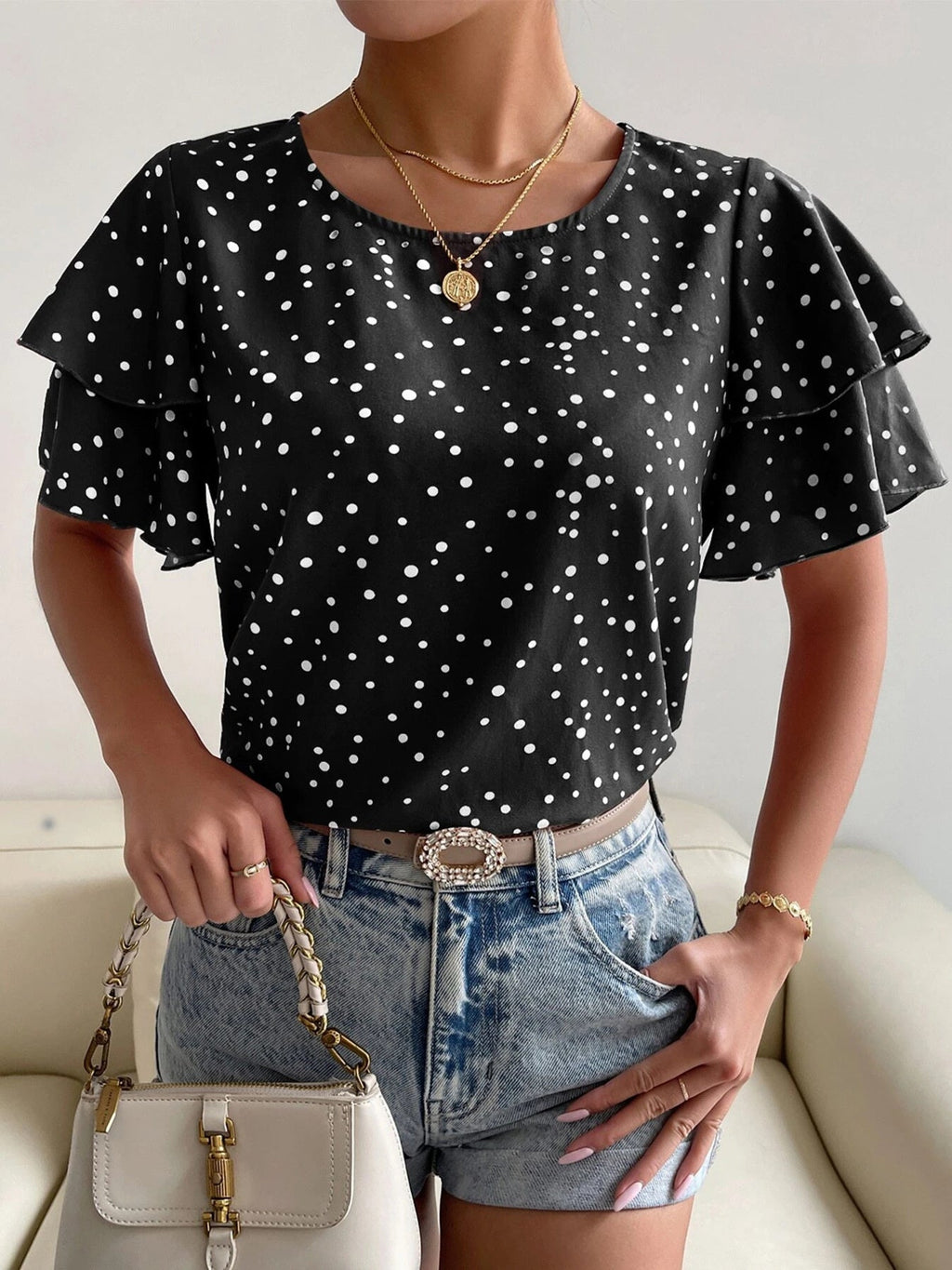 Animal Print Ruffle Sleeve Blouse