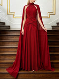 Ruched Halter Neck Cape Maxi Dress