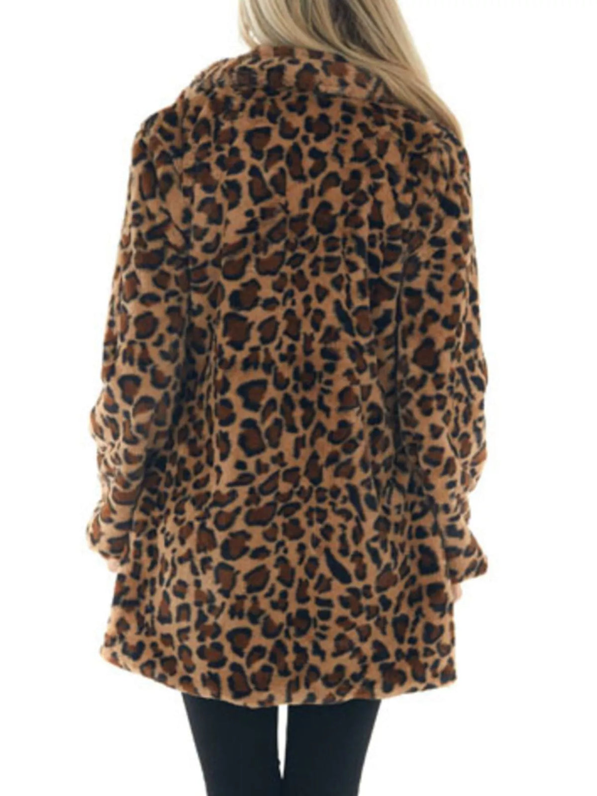 Full Size Leopard Faux Fur Open Front Outerwear Plus Size