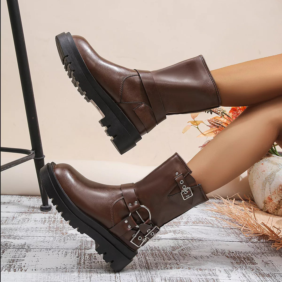 Round Toe Block Heels Boots
