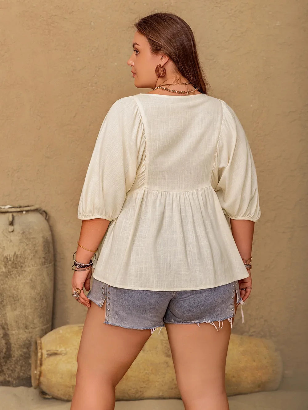 Peplum V-Neck Half Sleeve Blouse
